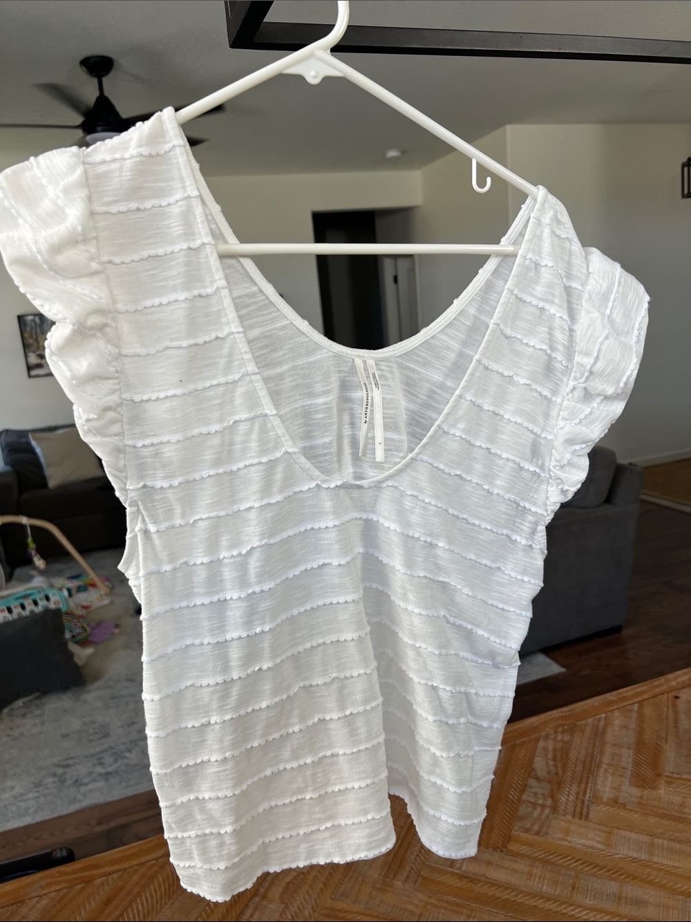Anthropologie Women's White Textured Flutter Sleeve Top